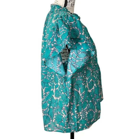 Birds of Paradis by Trovata Clover Top Thicket Blue Teal Cotton Womens Size M - Picture 4 of 9